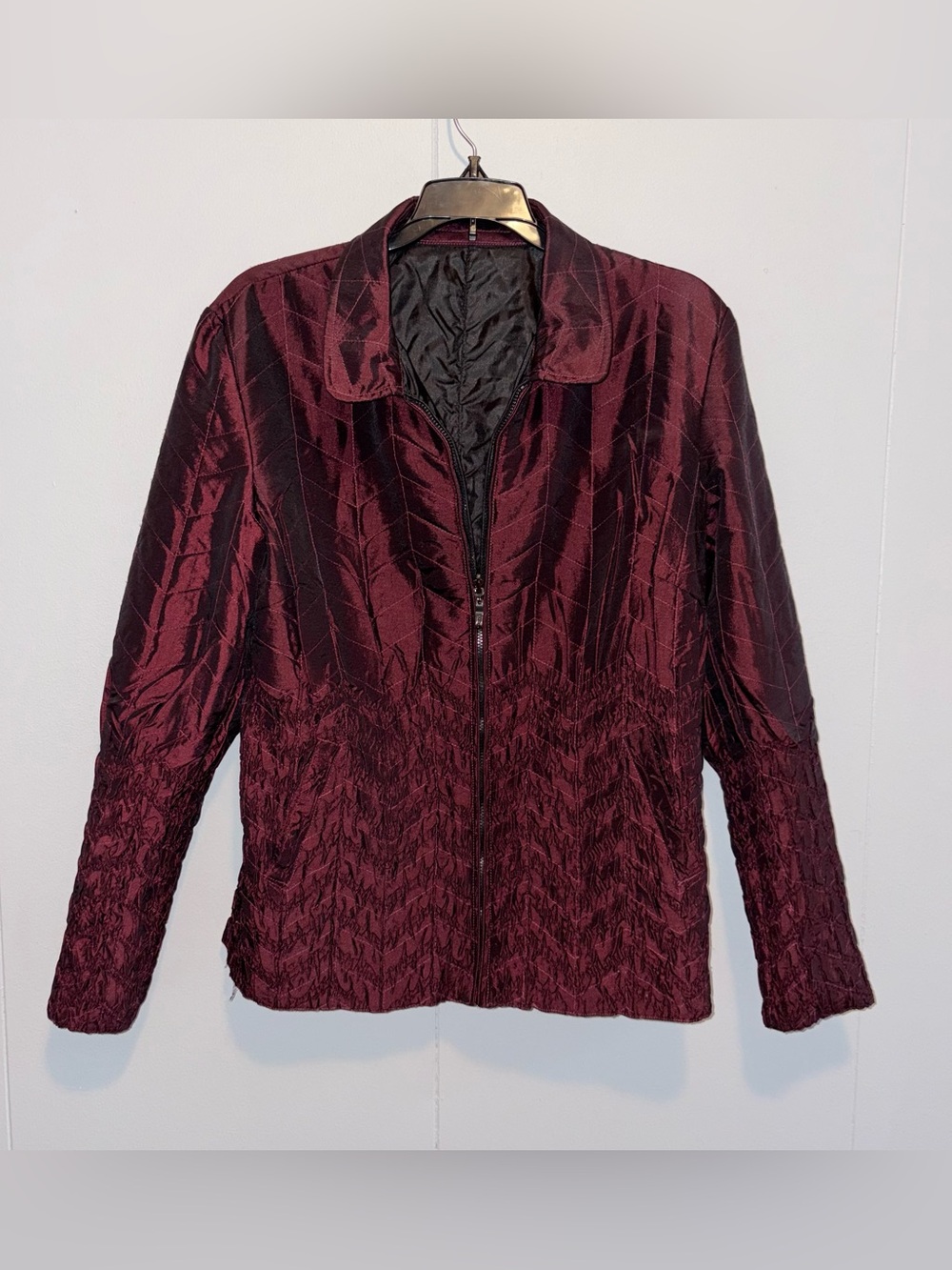 UBU Reversible Jacket Large Burgundy Black Zip Front Lightweight Textured Coat